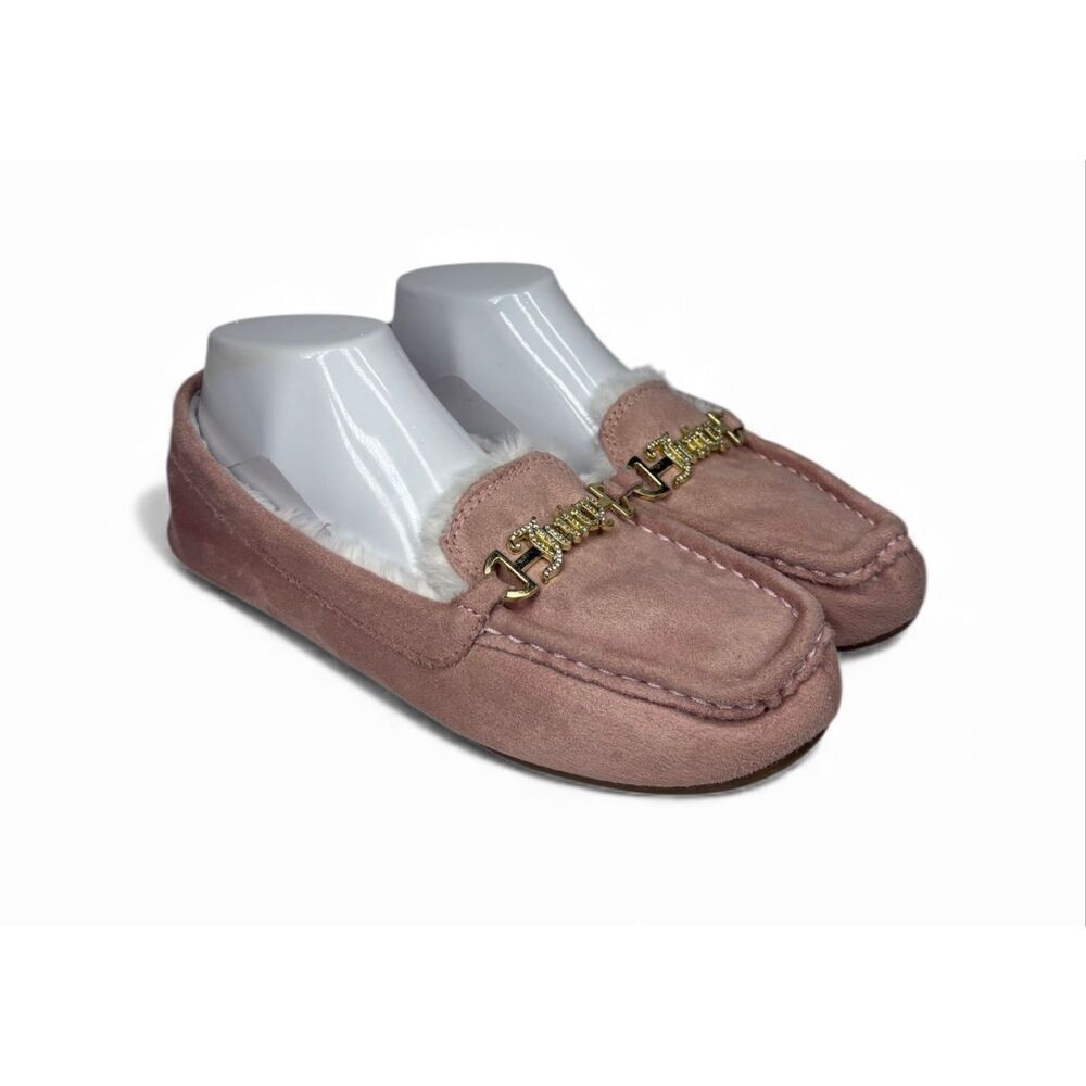 Juicy Couture Y2K Pink Suede Faux Fur Lined Moccasin Slippers Womens 9W Vintage